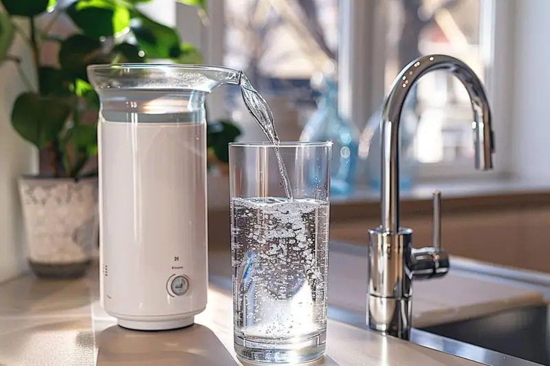 Adoucisseur d’eau domestique installé près de l’arrivée d’eau avec sac de pastilles de sel