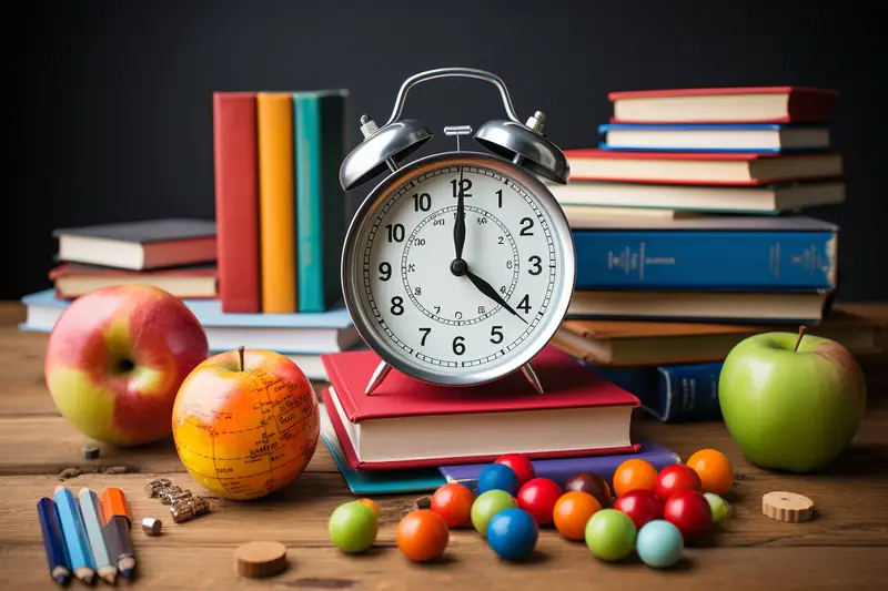 Élève organisant ses cahiers et son agenda scolaire ouvert sur un bureau lumineux