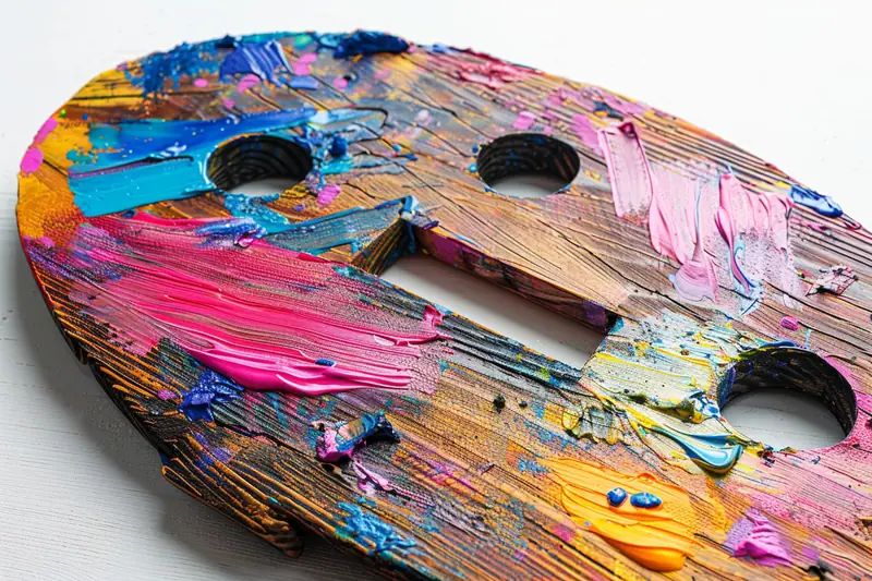 Meuble bas en palette poncée peint en vert satiné dans un atelier lumineux