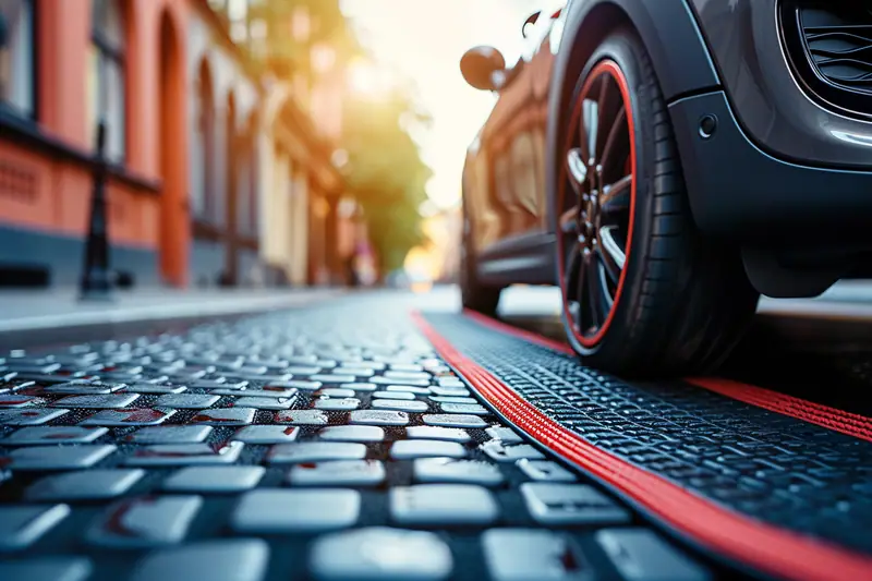 Tapis de sol ajusté dans le poste de conduite d’une citadine compacte, avec fixations visibles