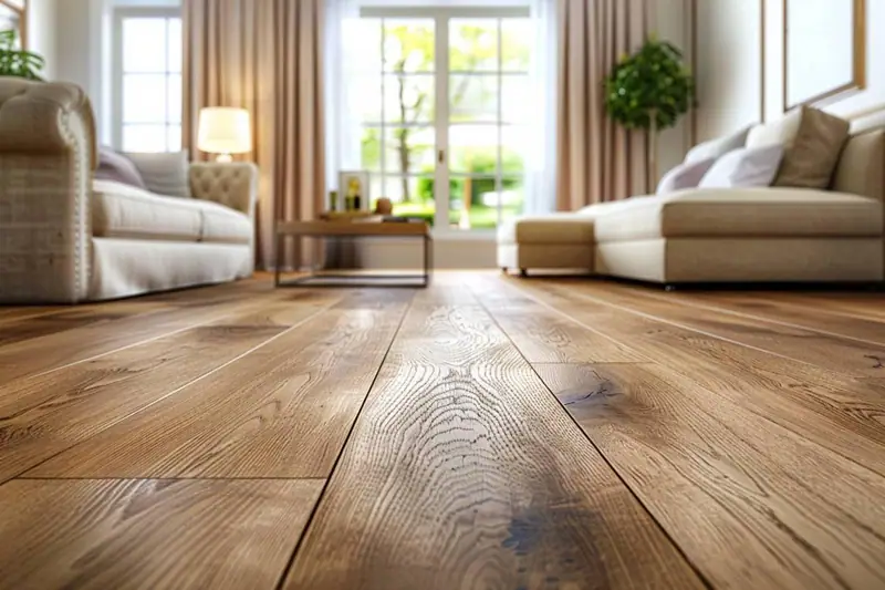 Parquet en chêne clair posé dans un séjour lumineux en cours de rénovation soignée