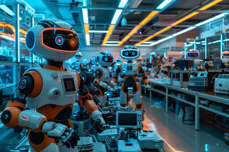 Équipe technique testant un bras robotisé collaboratif dans une cellule sécurisée