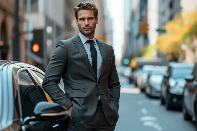Chauffeur professionnel préparant sa tournée devant un utilitaire dans une rue de Genève