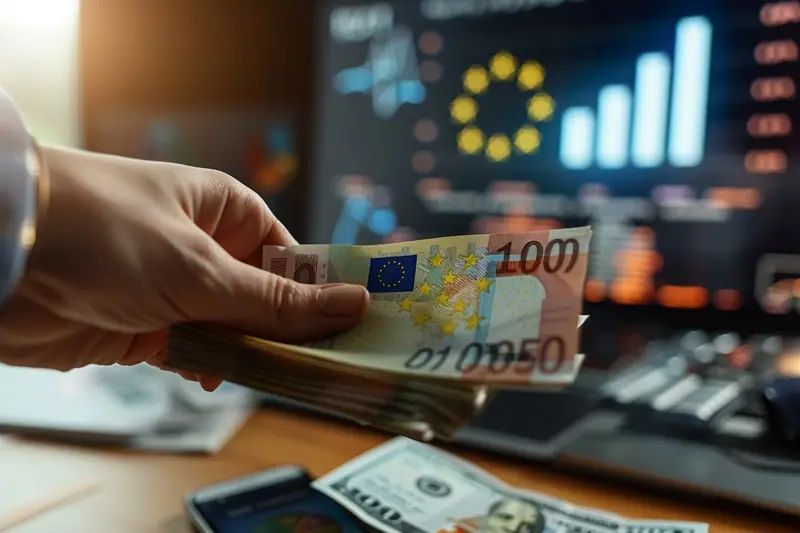 Investisseur examinant les documents financiers d’une jeune entreprise technologique dans un bureau lumineux