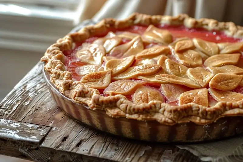 Tarte rustique à la rhubarbe congelée avec garniture fondante et pâte dorée croustillante