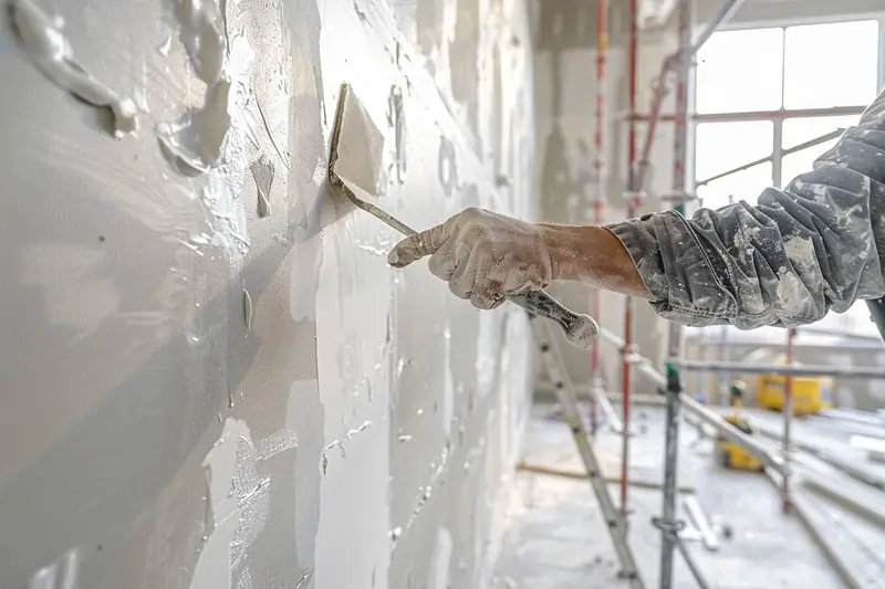 Pose d’un complexe isolant BA13 collé contre un mur intérieur préparé