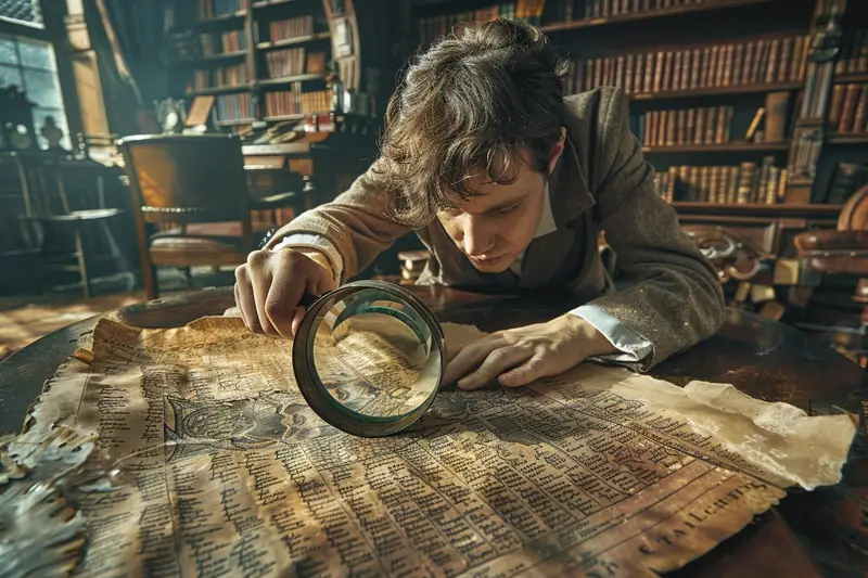 Registres anciens, loupe et arbre généalogique manuscrit pour rechercher le nom Forbear