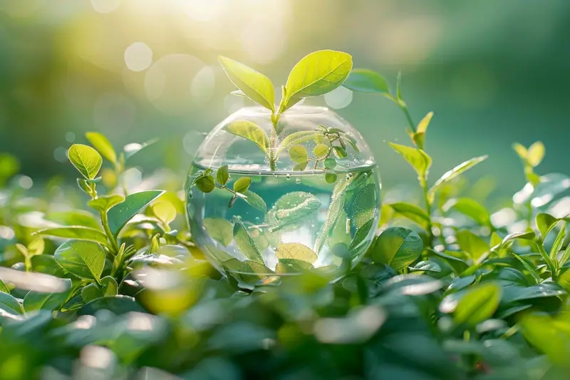 Unité de méthanisation agricole avec cuves de biogaz et champs cultivés au lever du jour