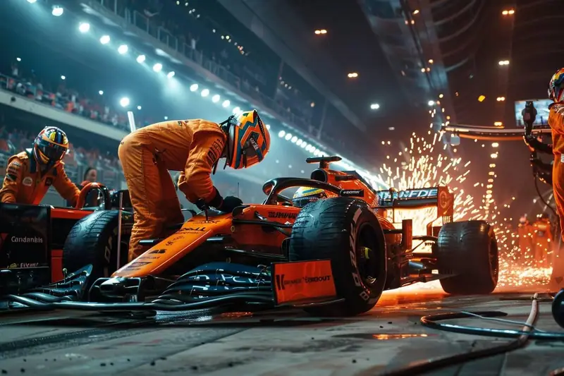Mécanicien de course préparant une monoplace dans un garage de sport automobile