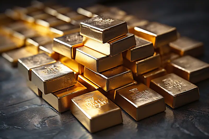 Pièces et lingotins d’or posés sur un document d’inventaire avec une balance de précision