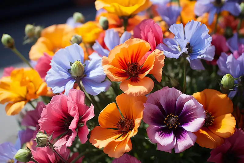 Massif de lavande, sauge et asters fréquenté par des abeilles dans un jardin fleuri