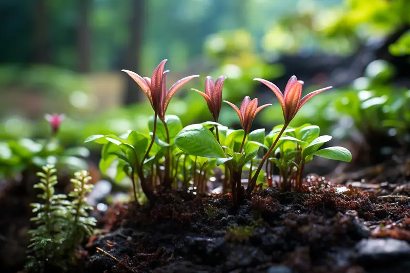 Petit jardin naturel avec mare, tas de bois, fleurs sauvages et haie accueillant la faune locale