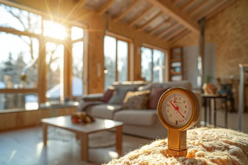 Combles rénovés avec isolant posé entre solives et lumière naturelle sur une charpente