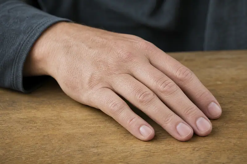 Main féminine posée à plat montrant des ongles naturels sans vernis
