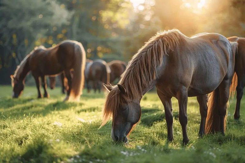 Palefrenière inspectant la crinière d’un cheval dans une écurie propre avec matériel de pansage séparé