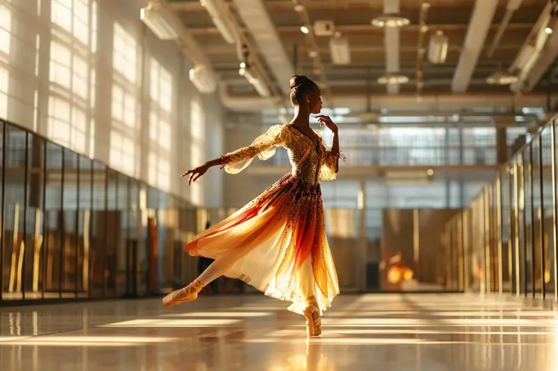 Danseurs en entraînement technique dans un studio lumineux avec professeur au fond