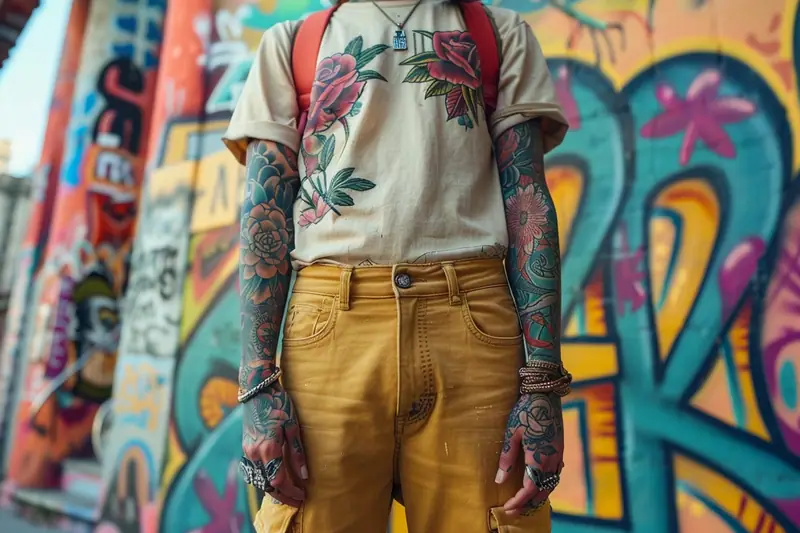 Tatoueuse préparant un motif botanique sur l’avant-bras d’un client dans un atelier lumineux
