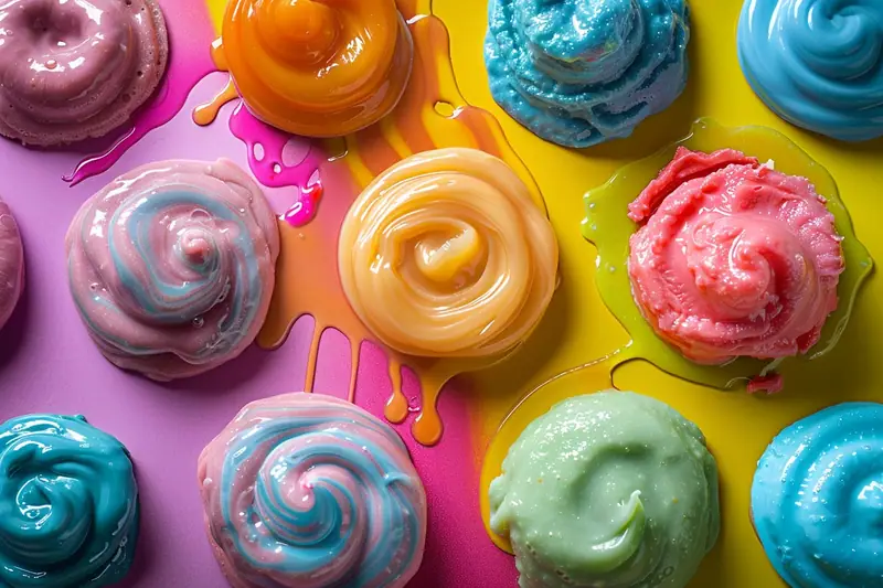 Enfants manipulant plusieurs textures de slime maison dans des bols colorés sur une table protégée