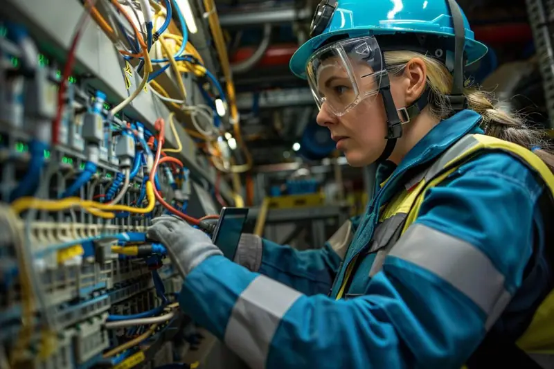 Électricien mesurant l’intensité dans un tableau électrique résidentiel ouvert et repéré