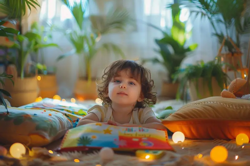 Parent à hauteur d’enfant qui échange calmement avec lui dans un salon lumineux