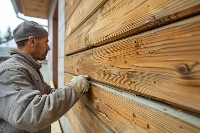 Pose de lames de bardage bois vertical sur une façade avec tasseaux et lame d’air