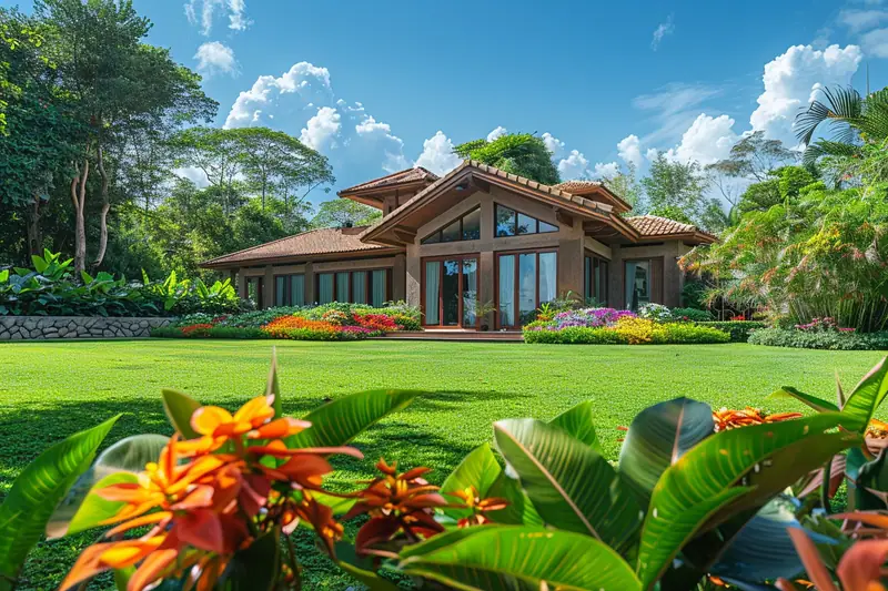 Maison familiale contemporaine ouverte sur un grand jardin arboré et une terrasse ensoleillée